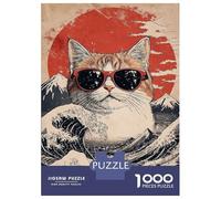 Rompecabezas De 1000 Piezas para Adolescentes Cool Cat At The Great Wave Rompecabezas para Adultos Juegos Relajantes Mejora La Memoria Ayuda A Ejercitar El Cerebro 52x38cm/1000pcs