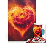 Rompecabezas de 1000 Piezas para Adolescentes: Corazón de Rosa ardiente, Juegos Familiares, antiestrés, Regalos para Amigos y Familiares 38x26cm