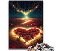 Rompecabezas de 1000 Piezas para Adolescentes Corazón en la Playa, un Juego desafiante, Toda la Familia, 26x38cm