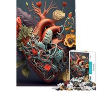 Rompecabezas de 1000 Piezas para Adolescentes Corazón Humano con Flores Rompecabezas de 1000 Piezas para decoración del hogar Juguetes de análisis y lógica cumpleaños (38x26cm)