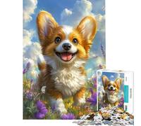Rompecabezas de 1000 Piezas para Adolescentes Corgi Alegre en Flor Rompecabezas para Adultos Juegos relajantes Divertidos y con Humor para cumpleaños y Navidad (tamaño 38x26cm)