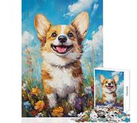 Rompecabezas de 1000 Piezas para Adolescentes Corgi Alegre en Flor Rompecabezas Relajante Difícil Ayuda a ejercitar el Cerebro (Tamaño 50x75cm)