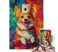 Rompecabezas de 1000 Piezas para Adolescentes Corgi con Papel higiénico Juguetes educativos para Aprender Juegos relajantes análisis y lógica Regalos de cumpleaños (tamaño 75x50cm)