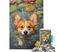 Rompecabezas de 1000 Piezas para Adolescentes Corgi Nadando en un Estanque Juguete para Adultos Decoración de Pared Mejora la Memoria Regalos para Amigos y Familiares (tamaño 38x52cm)