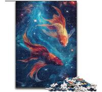 Rompecabezas de 1000 Piezas para Adolescentes, Cosmic Koi, un desafío difícil para aliviar el estrés con póster a Juego y Hoja de Trivia de 38x26cm