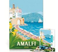 Rompecabezas de 1000 Piezas para Adolescentes Costa Amalfitana Italia Atrani Exact Edge Art Juguete de Entrenamiento Cerebral Juego Cozy Time Exhibición de Arte navideño (38x52cm)