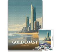 Rompecabezas de 1000 Piezas para Adolescentes, Costa Dorada, Australia, Horizonte de Playa, Ideal para un pasatiempo Tranquilo en Interiores, Juguete de Corte de precisión Superior, tamaño 38x26cm