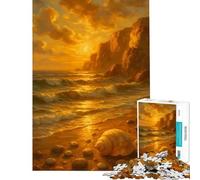 Rompecabezas de 1000 Piezas para Adolescentes Costa Dorada con Conchas Marinas Diversión en casa Juegos de ensamblaje y relajación para Mayores de 14 años 50x75cm