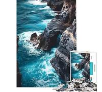Rompecabezas de 1000 Piezas para Adolescentes Costa rocosa con Olas Rompecabezas para Adultos Juego práctico para aliviar el estrés Regalo de cumpleaños (tamaño 38x26cm)