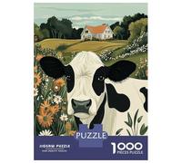 Rompecabezas De 1000 Piezas para Adolescentes Cow in A Field of Flowers Rompecabezas para Adultos Juegos De Relajación Desafío Difícil Desafío Educativo 38x26cm/1000pcs