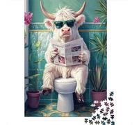 Rompecabezas De 1000 Piezas para Adolescentes Cow Reading Newspaper on Toilet-2 Rompecabezas para Adultos Juguetes DIY Alivio del Estrés Oferta como Regalos para Toda La Familia 52x38cm/1000pcs