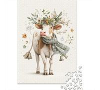 Rompecabezas De 1000 Piezas para Adolescentes Cow with Floral Crown Rompecabezas para Adultos Juguetes DIY Alivio del Estrés Oferta como Regalos para Toda La Familia 70x50cm/1000pcs