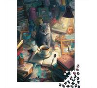 Rompecabezas De 1000 Piezas para Adolescentes Cozy Cat & Books Rompecabezas para Adultos Juego Práctico Montaje De Patrones Diversión En Casa Actividades, 38x26cm/1000pcs