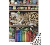 Rompecabezas De 1000 Piezas para Adolescentes Cozy Cat on Bookshelf Rompecabezas para Adultos Juegos De Relajación Decoración del Hogar Desafío Educativo 52x38cm/1000pcs
