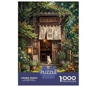 Rompecabezas De 1000 Piezas para Adolescentes Cozy Japanese Ramen Shop Entrance with Cat Rompecabezas para Adultos Juegos Familiares Decoración De Pared Regalos Y Cumpleaños Únicos 38x26cm/1000pcs
