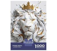 Rompecabezas De 1000 Piezas para Adolescentes Cracked White Lion with Gold Crown Rompecabezas para Adolescentes Juego Práctico Desafío Difícil Oferta como Regalo para Toda La Familia 52x38cm/1000pcs