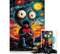 Rompecabezas de 1000 Piezas para Adolescentes Criatura Azul sosteniendo un corazón,articulación Suave,Divertido Juego Mental,Regalo,Juego Relajante,Arte navideño para el Tiempo Libre 38x52cm