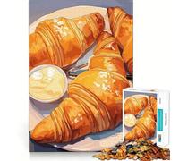 Rompecabezas de 1000 Piezas para Adolescentes Croissants con Mantequilla en un Plato,Juego de Bordes limpios,Juego de concentración,Regalo,Juego de Juego inactivo,Arte de Pared navideño (50x75cm)