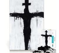 Rompecabezas de 1000 Piezas para Adolescentes,crucifixión en Blanco y Negro,Corte preciso,Rompecabezas de lógica,Juego para Pasar el Tiempo, Relajante (50x75cm)