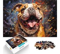 Rompecabezas de 1000 Piezas para Adolescentes Cuadro de Bulldog inglés Feliz para divertirse en Familia Regalo de cumpleaños, Regalos 52x38cm