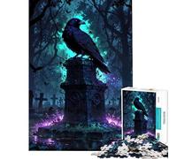 Rompecabezas de 1000 Piezas para Adolescentes Cuervo en una lápida guardián de tumbas Antiguas Diversión en casa decoración artística para el hogar Juegos Familiares Apto para Mayores de 14 años