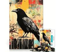 Rompecabezas de 1000 Piezas para Adolescentes Cuervo Negro sobre Fondo Abstracto Arte de Corte preciso Juguete para ejercitar la Mente Tiempo de Juego Relajante Diversión para cumpleaños 38x52cm