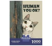 Rompecabezas De 1000 Piezas para Adolescentes Curious Cat Asks Human You Ok Rompecabezas para Adolescentes Juego Práctico Desafío Difícil Oferta como Regalo para Toda La Familia 52x38cm/1000pcs