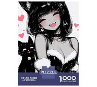 Rompecabezas De 1000 Piezas para Adolescentes Cute Anime Cat Girl and Black Cat Rompecabezas para Adolescentes Juguetes Antiestrés Difícil Gran Regalo para Jugar 70x50cm/1000pcs