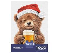 Rompecabezas De 1000 Piezas para Adolescentes Cute Bear in Santa Hat with Beer Rompecabezas para Adultos Juegos Divertidos Regalos para Mujeres Desafiantes De Completar 52x38cm/1000pcs