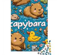 Rompecabezas De 1000 Piezas para Adolescentes Cute Capybara & Duck Pond Rompecabezas Juegos Relajantes Análisis Y Lógica Juego Desafiante Regalos 52x38cm/1000pcs