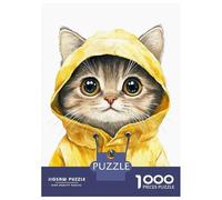Rompecabezas De 1000 Piezas para Adolescentes Cute Cat in Yellow Jacket Rompecabezas para Adultos Juego Práctico Regalo De Cumpleaños Regalos De Cumpleaños Únicos 52x38cm/1000pcs