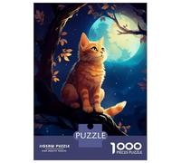 Rompecabezas De 1000 Piezas para Adolescentes Cute Cat Looking at Moon Rompecabezas para Adultos Juegos Familiares Regalos para Mujeres Cumpleaños 70x50cm/1000pcs