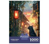 Rompecabezas De 1000 Piezas para Adolescentes Cute Cat Scenery at Sunset Rompecabezas para Adultos Juguetes Antiestrés Ensamblaje De Patrones Desafiante De Completar 52x38cm/1000pcs