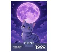 Rompecabezas De 1000 Piezas para Adolescentes Cute Cat Under Purple Moon Rompecabezas para Adolescentes Juguetes Antiestrés Regalos para Mujeres Regalos para Reducir El Estrés 38x26cm/1000pcs