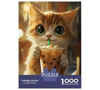 Rompecabezas De 1000 Piezas para Adolescentes Cute Cat with Boba Tea Rompecabezas para Adolescentes Juego Práctico Desafío Difícil Oferta como Regalo para Toda La Familia 38x26cm/1000pcs