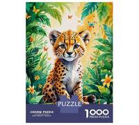 Rompecabezas De 1000 Piezas para Adolescentes Cute Cheetah Cub in Jungle Watercolor Rompecabezas para Adultos Juegos Relajantes Decoración del Hogar Juego Desafiante Regalos 52x38cm/1000pcs