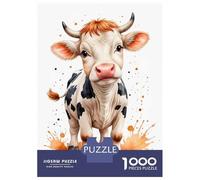 Rompecabezas De 1000 Piezas para Adolescentes Cute Cow Watercolor Rompecabezas para Adultos Juegos Relajantes Decoración Interacción Entre Padres E Hijos 38x26cm/1000pcs