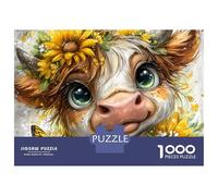 Rompecabezas De 1000 Piezas para Adolescentes Cute Cow with Sunflowers-1 Rompecabezas para Adultos Juego Práctico Montaje De Patrones Diversión En Casa Actividades, 52x38cm/1000pcs