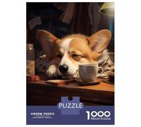 Rompecabezas De 1000 Piezas para Adolescentes Cute Dog Corgi Coffee Cozy Rompecabezas para Adultos Juegos Familiares Corte De Precisión Regalos Y Cumpleaños Únicos 38x26cm/1000pcs