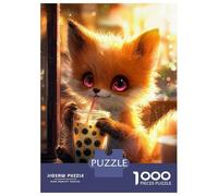 Rompecabezas De 1000 Piezas para Adolescentes Cute Fox Drinking Boba Tea Rompecabezas para Adultos Juego Práctico Pero Divertido Y Humorístico para Cumpleaños, Navidad 38x26cm/1000pcs