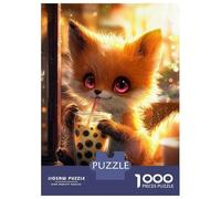 Rompecabezas De 1000 Piezas para Adolescentes Cute Fox Drinking Boba Tea Rompecabezas para Adultos Juguetes Antiestrés Ensamblaje De Patrones Desafiante De Completar 52x38cm/1000pcs