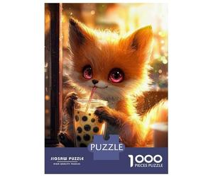 Rompecabezas De 1000 Piezas para Adolescentes Cute Fox Drinking Boba Tea Rompecabezas para Adultos Juegos Familiares Decoración De Pared Regalos Y Cumpleaños Únicos 52x38cm/1000pcs