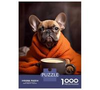Rompecabezas De 1000 Piezas para Adolescentes Cute French Bulldog Coffee Rompecabezas para Adultos Juguetes Antiestrés Corte De Precisión Regalos para Amigos Y Familiares 38x26cm/1000pcs