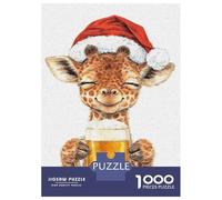 Rompecabezas De 1000 Piezas para Adolescentes Cute Giraffe in Santa Hat with Beer Rompecabezas para Adultos Juego Práctico Pero Divertido Y Humorístico para Cumpleaños, Navidad 70x50cm/1000pcs
