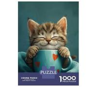 Rompecabezas De 1000 Piezas para Adolescentes Cute Grey Tabby Cat Coffee Rompecabezas para Adultos Juegos Familiares Difícil Difícil Cumpleaños Y Navidad 52x38cm/1000pcs