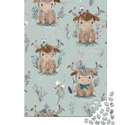 Rompecabezas De 1000 Piezas para Adolescentes Cute Highland Cow Fabric Rompecabezas para Adultos Juegos Divertidos Decoración Ayuda A Ejercitar El Cerebro 52x38cm/1000pcs