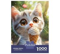 Rompecabezas De 1000 Piezas para Adolescentes Cute Kitten Eating Ice Cream Rompecabezas para Adultos Juegos Relajantes Que Mejoran La Memoria Regalos para Reducir El Estrés 52x38cm/1000pcs