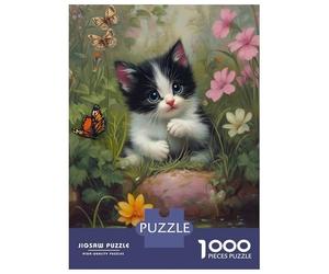 Rompecabezas De 1000 Piezas para Adolescentes Cute Kitten in A Garden with Butterflies Rompecabezas para Adultos Juegos Familiares Difícil Difícil Cumpleaños Y Navidad 38x26cm/1000