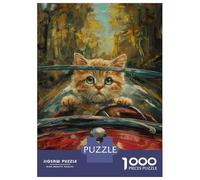 Rompecabezas De 1000 Piezas para Adolescentes Cute Kitty Cabriolet Car Rompecabezas Juego Familiar Pero Divertido Y Humorístico Cumpleaños 52x38cm/1000pcs