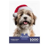 Rompecabezas De 1000 Piezas para Adolescentes Cute Lhasa Apso Dog Wearing Santa Hat Rompecabezas para Adultos Juego Práctico Regalo De Cumpleaños Regalos De Cumpleaños Únicos 38x26cm/1000pcs